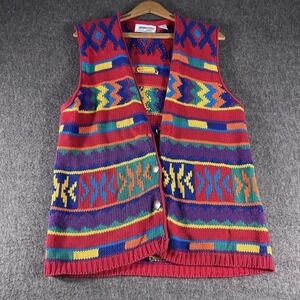 Vintage‎ Aztec Southwestern Sweater Vest Multicolor Bright Central Falls Size S
